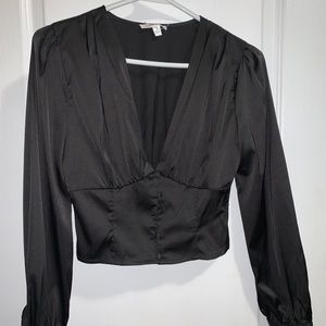 Black satin crop top